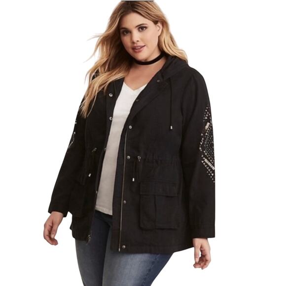Torrid Embellished Black Utility Hooded Jacket with Pockets Size 3X - Picture 1 of 10